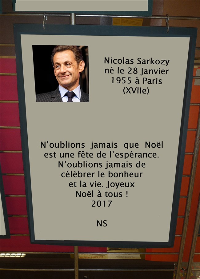 Je souhaite à chacun d'entre vous un joyeux Noël. En cette période de fêtes où les familles se retrouvent, j’ai une pensée pour ceux qui sont seuls et qui souffrent. N’oublions jamais que Noël est une fête de l’espérance. N’oublions jamais de célébrer le bonheur et la vie. - NS